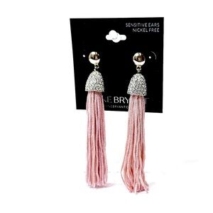 LANE BRYANT | Silky Pink Tassel Earrings w/ Pave Crystal Top | NWT